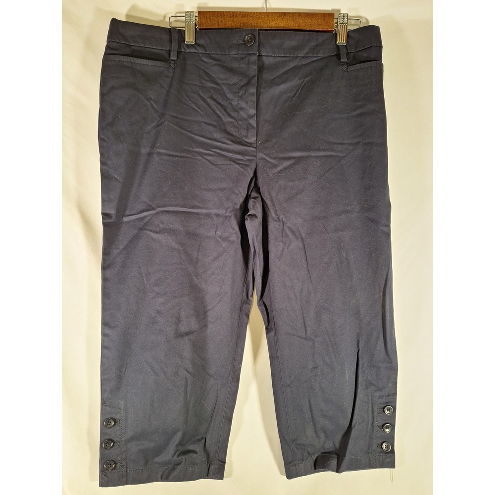 Talbots Perfect Skimmer Petite Capri Pants Womens 14P Blue‎ Button Accent